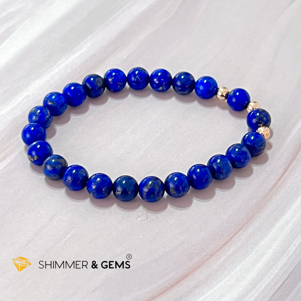 Lapis Lazuli Aaa 6Mm With 14K Gold Filled Bracelet (Manifestation)