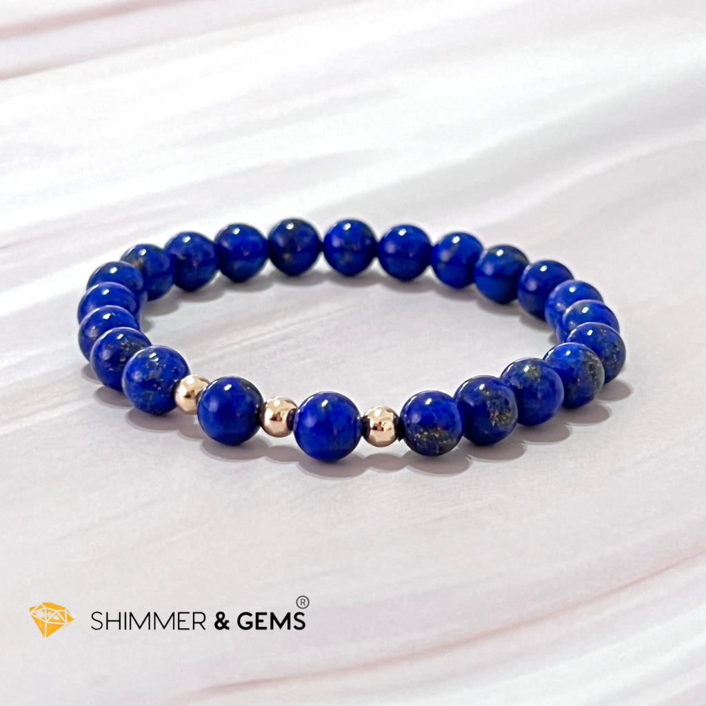 Lapis Lazuli Aaa 6Mm With 14K Gold Filled Bracelet (Manifestation)