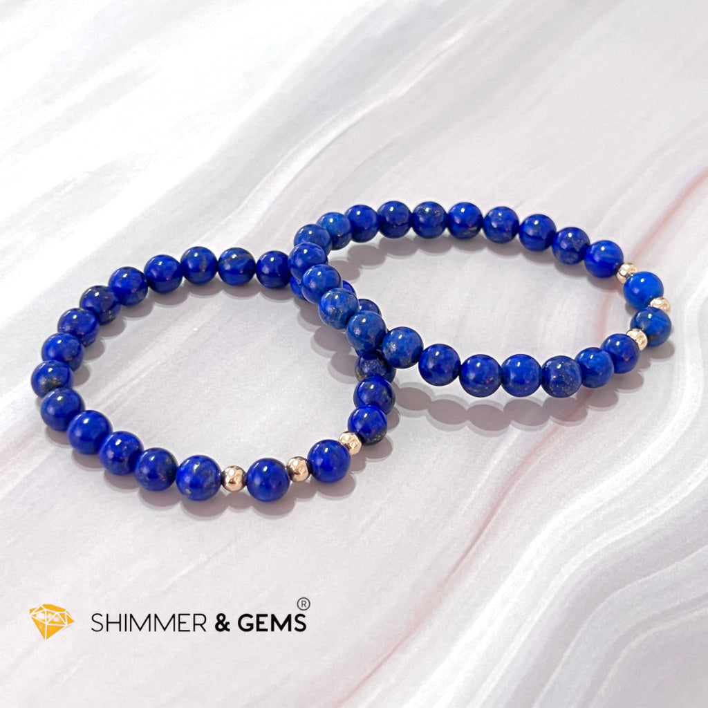 Lapis Lazuli Aaa 6Mm With 14K Gold Filled Bracelet (Manifestation)