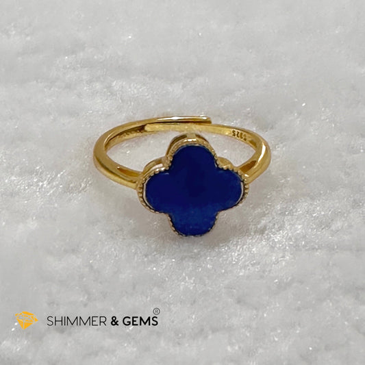 Lapis Lazuli Clover 925 Silver Goldplated Ring 7.5 carats