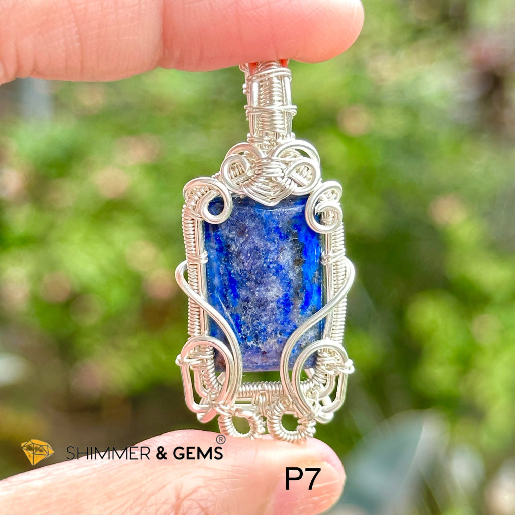 Lapis Lazuli Wire-Wrapped Pendant (Stainless Steel) Pakistan Photo 7