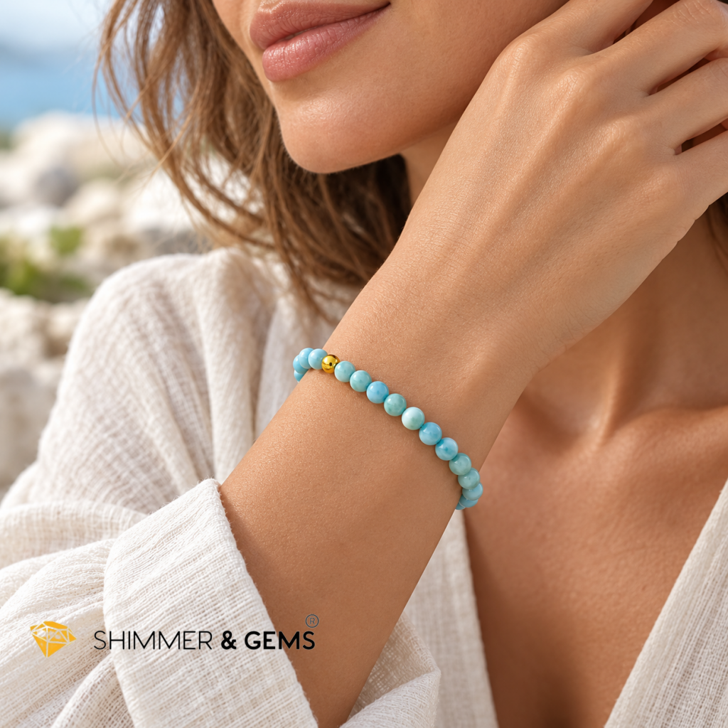 Larimar 5mm Bracelet with 14k gold filled bead AA Grade