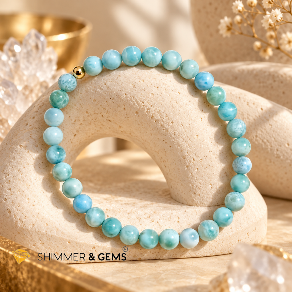 Larimar 5mm Bracelet with 14k gold filled bead AA Grade