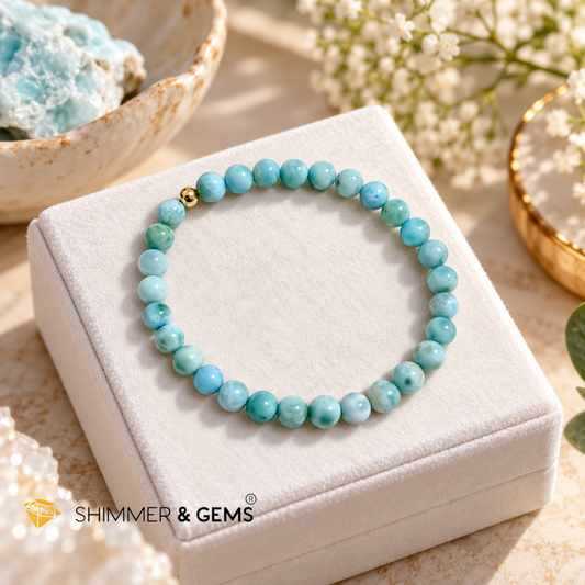 Larimar 5mm Bracelet with 14k gold filled bead AA Grade
