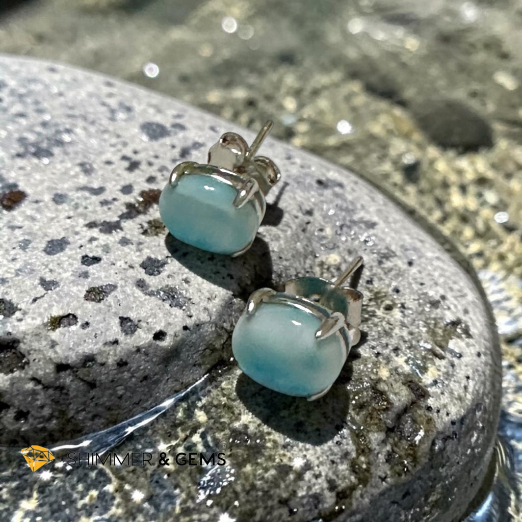 Larimar 6×8mm Oval 925 Silver Earrings