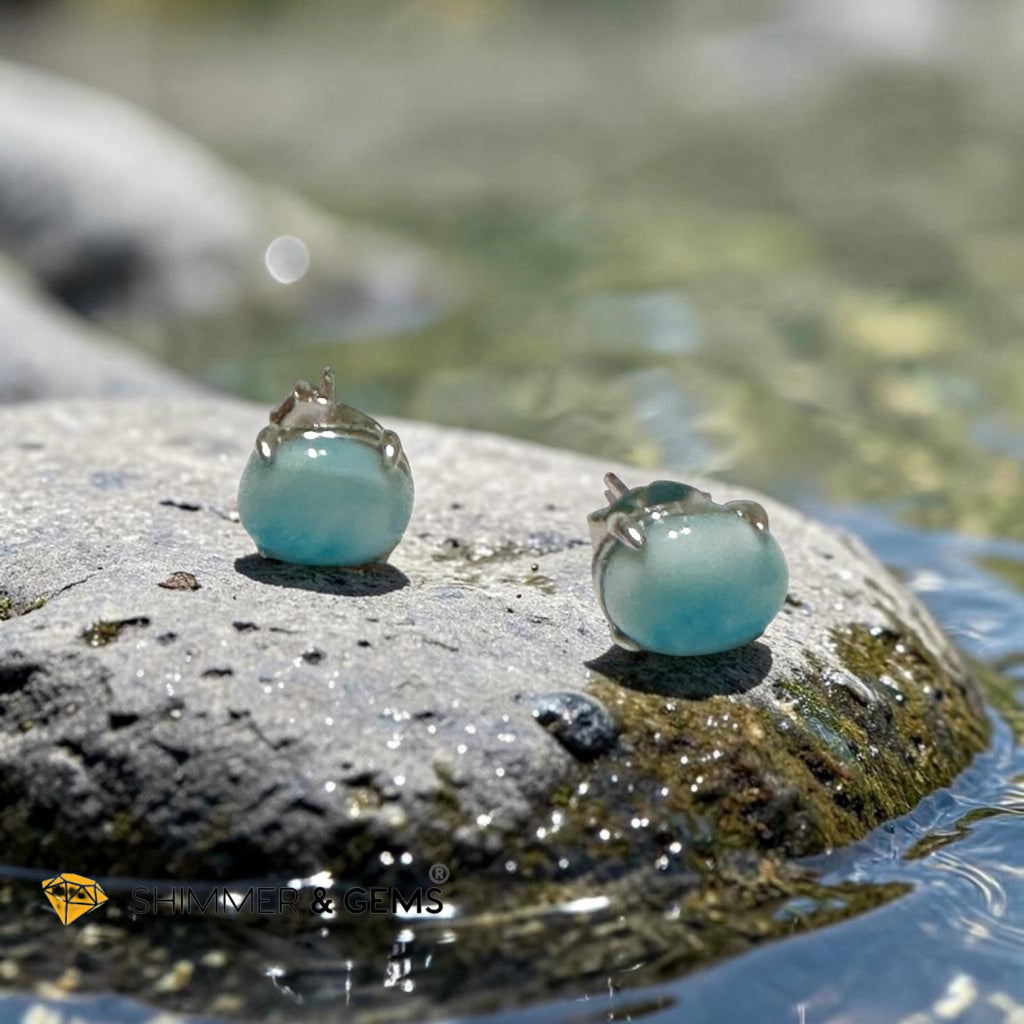 Larimar 6×8mm Oval 925 Silver Earrings