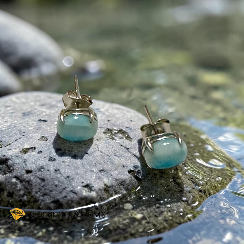 Larimar 6×8mm Oval 925 Silver Earrings