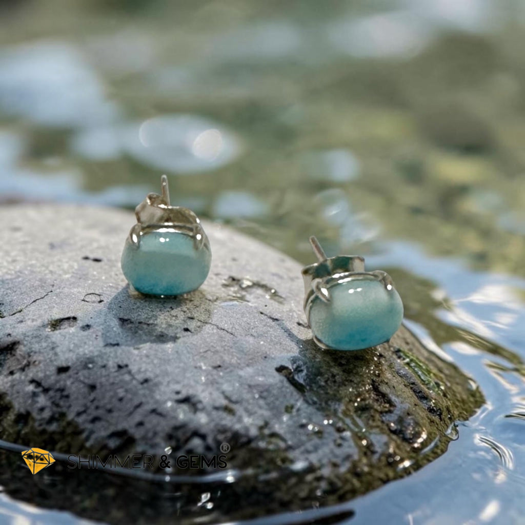 Larimar 6×8mm Oval 925 Silver Earrings