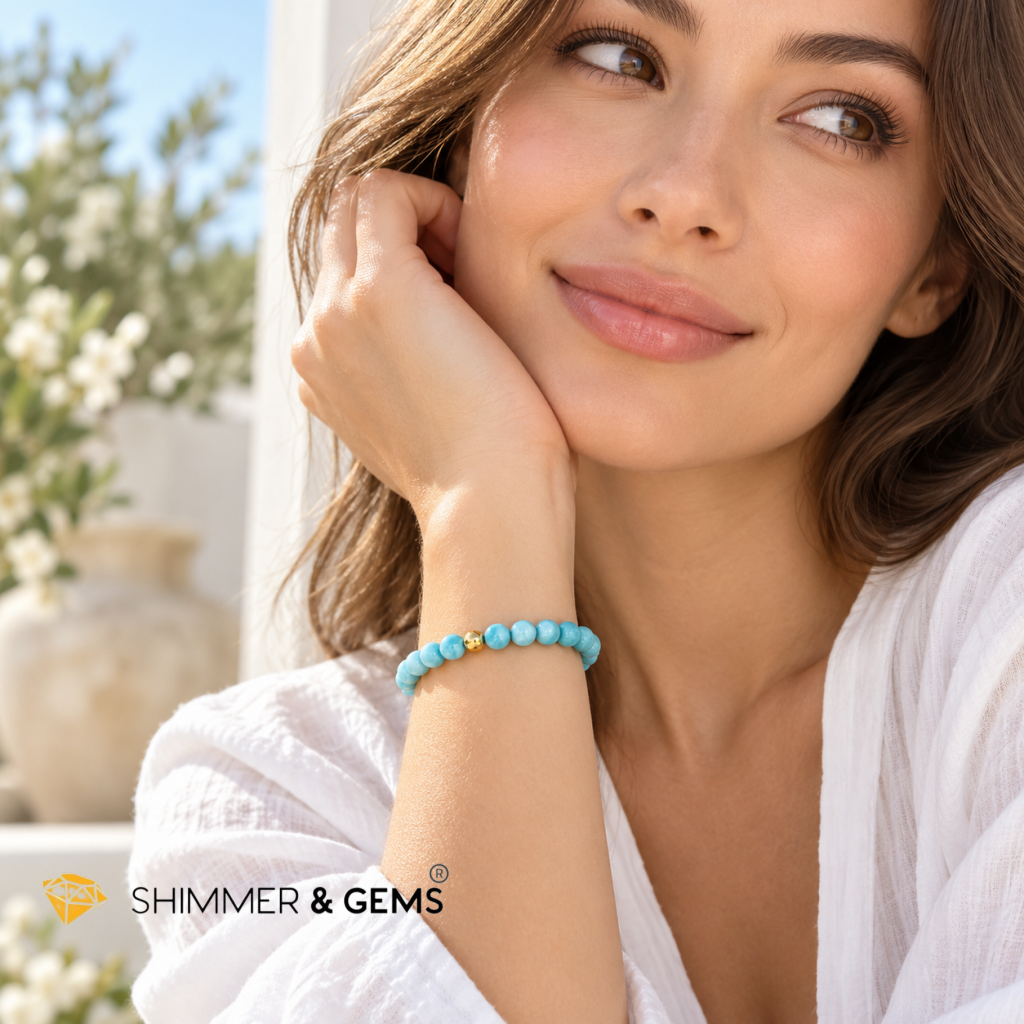 Larimar 6mm Bracelet with 14k gold filled bead (Premium)AAAA
