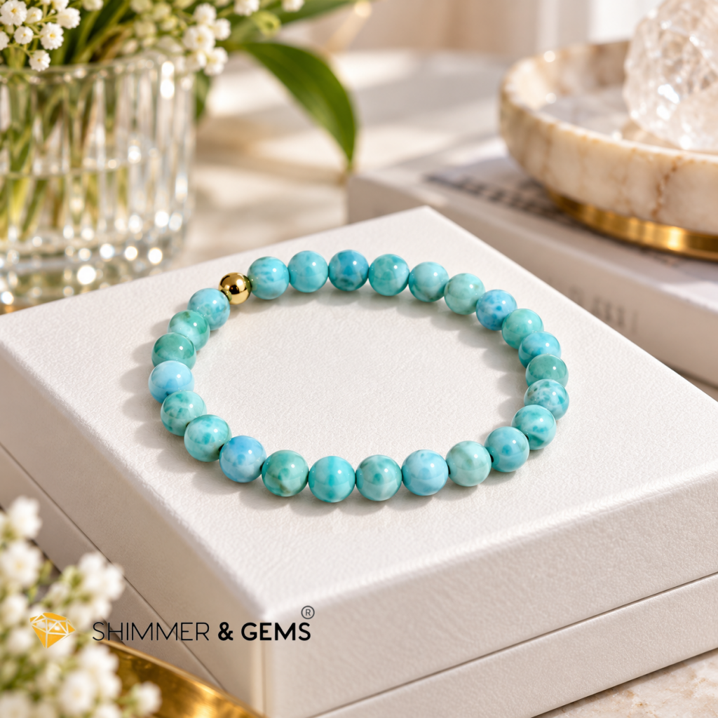 Larimar 6mm Bracelet with 14k gold filled bead (Premium)AAAA