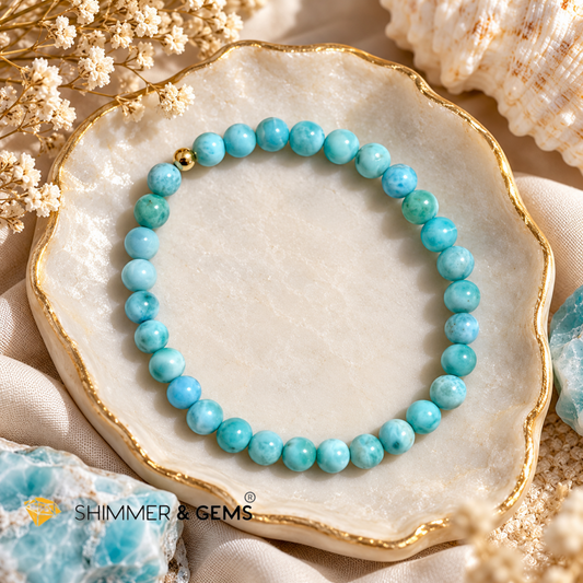 Larimar 6mm Bracelet with 14k gold filled bead (Premium)AAAA