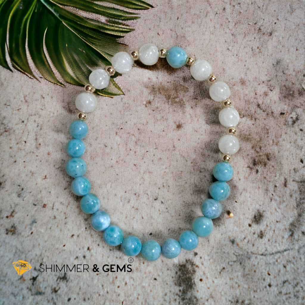 Larimar & Moonstone 6mm Bracelet with 14k gold filled (AAA Grade)