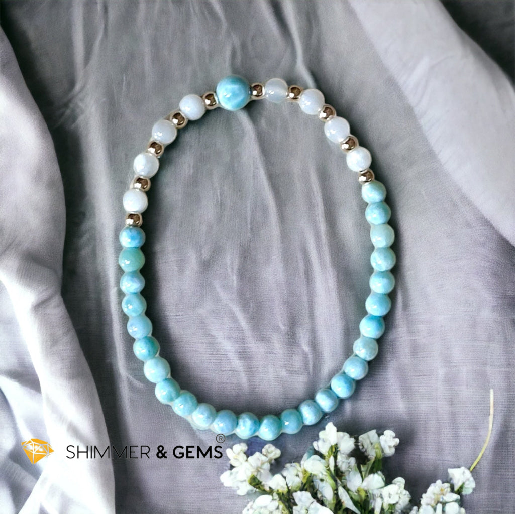 Larimar & Moonstone Dainty 4mm Bracelet with 14k gold filled (AAA Grade)