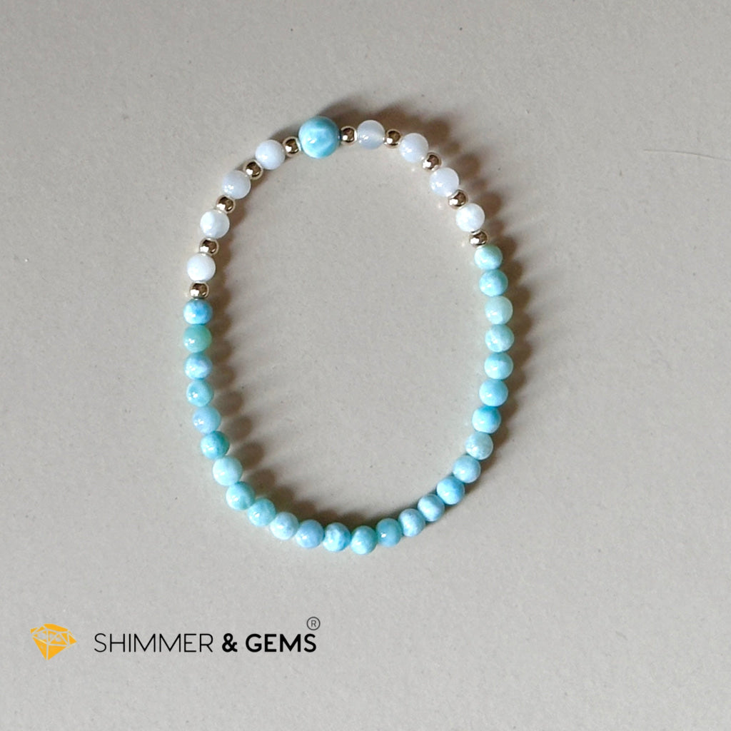 Larimar & Moonstone Dainty 4mm Bracelet with 14k gold filled (AAA Grade)