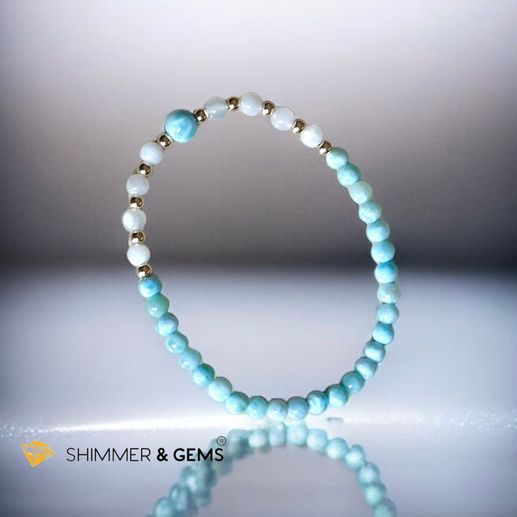 Larimar & Moonstone Dainty 4mm Bracelet with 14k gold filled (AAA Grade)