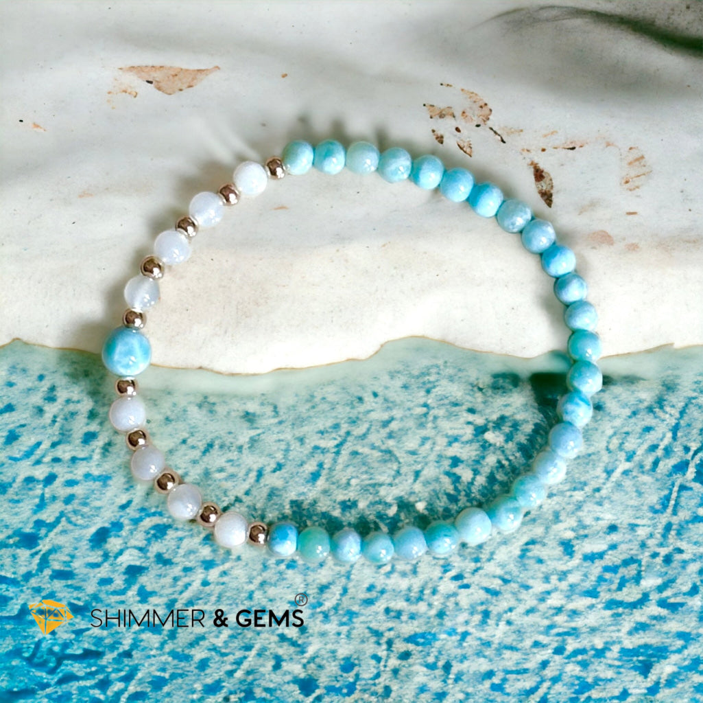 Larimar & Moonstone Dainty 4mm Bracelet with 14k gold filled (AAA Grade)