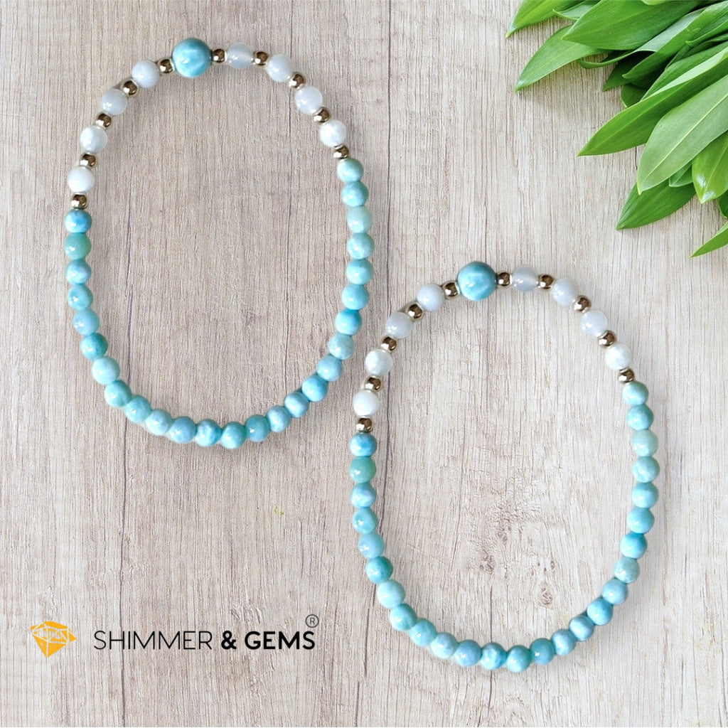 Larimar & Moonstone Dainty 4mm Bracelet with 14k gold filled (AAA Grade)