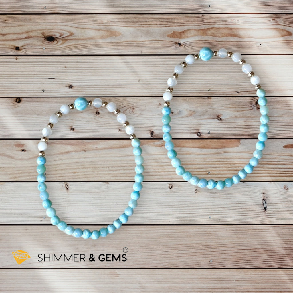 Larimar & Moonstone Dainty 4mm Bracelet with 14k gold filled (AAA Grade)