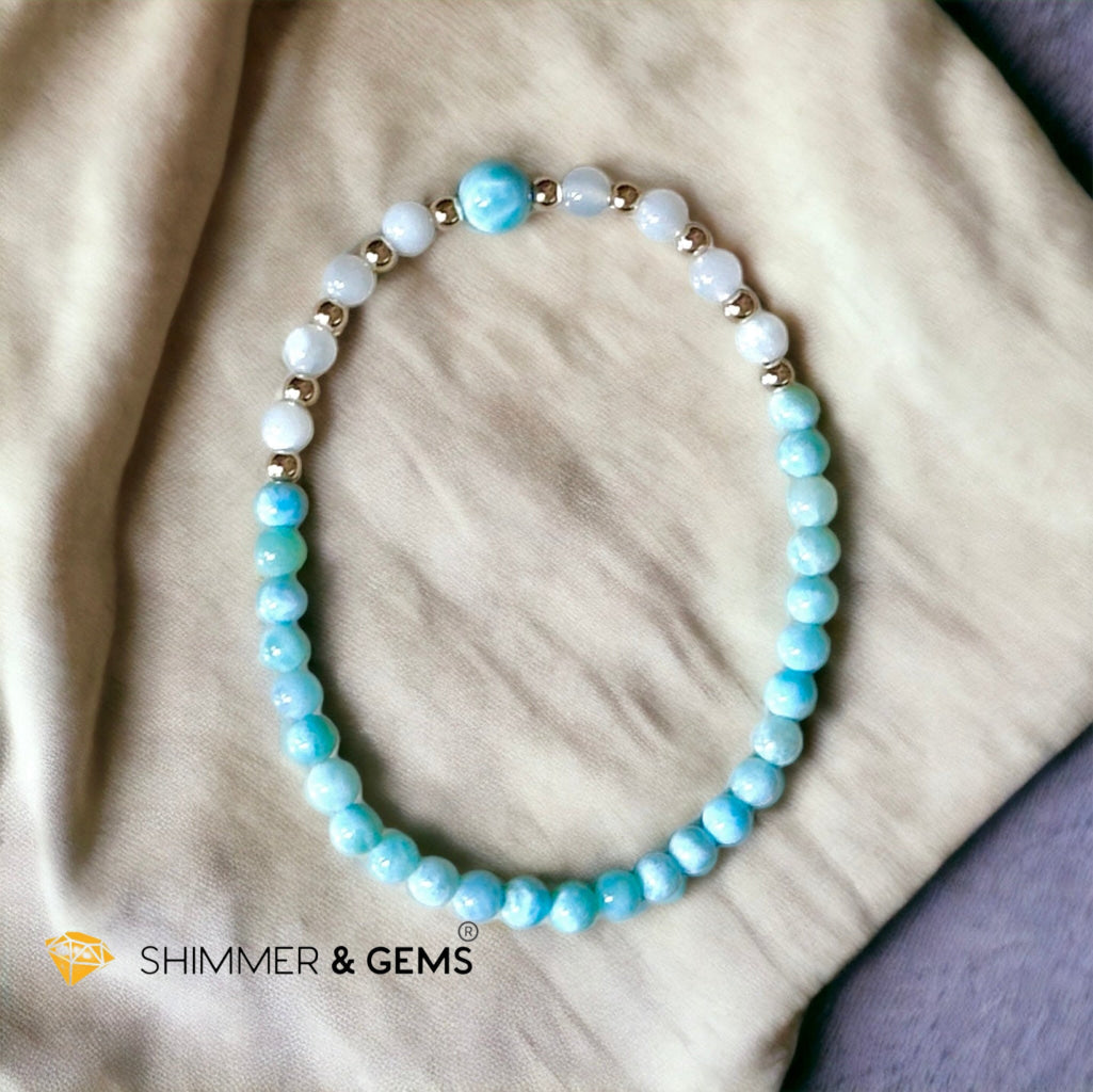 Larimar & Moonstone Dainty 4mm Bracelet with 14k gold filled (AAA Grade)