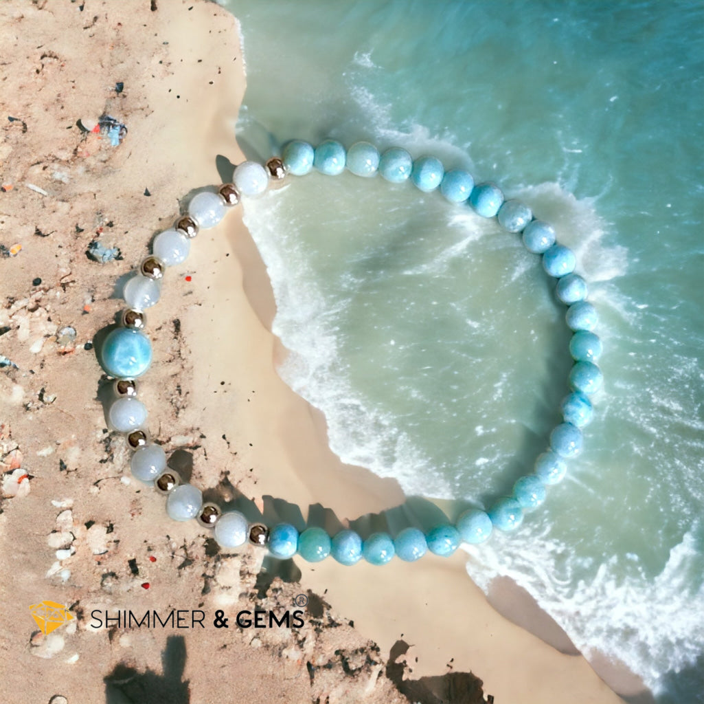 Larimar & Moonstone Dainty 4mm Bracelet with 14k gold filled (AAA Grade)