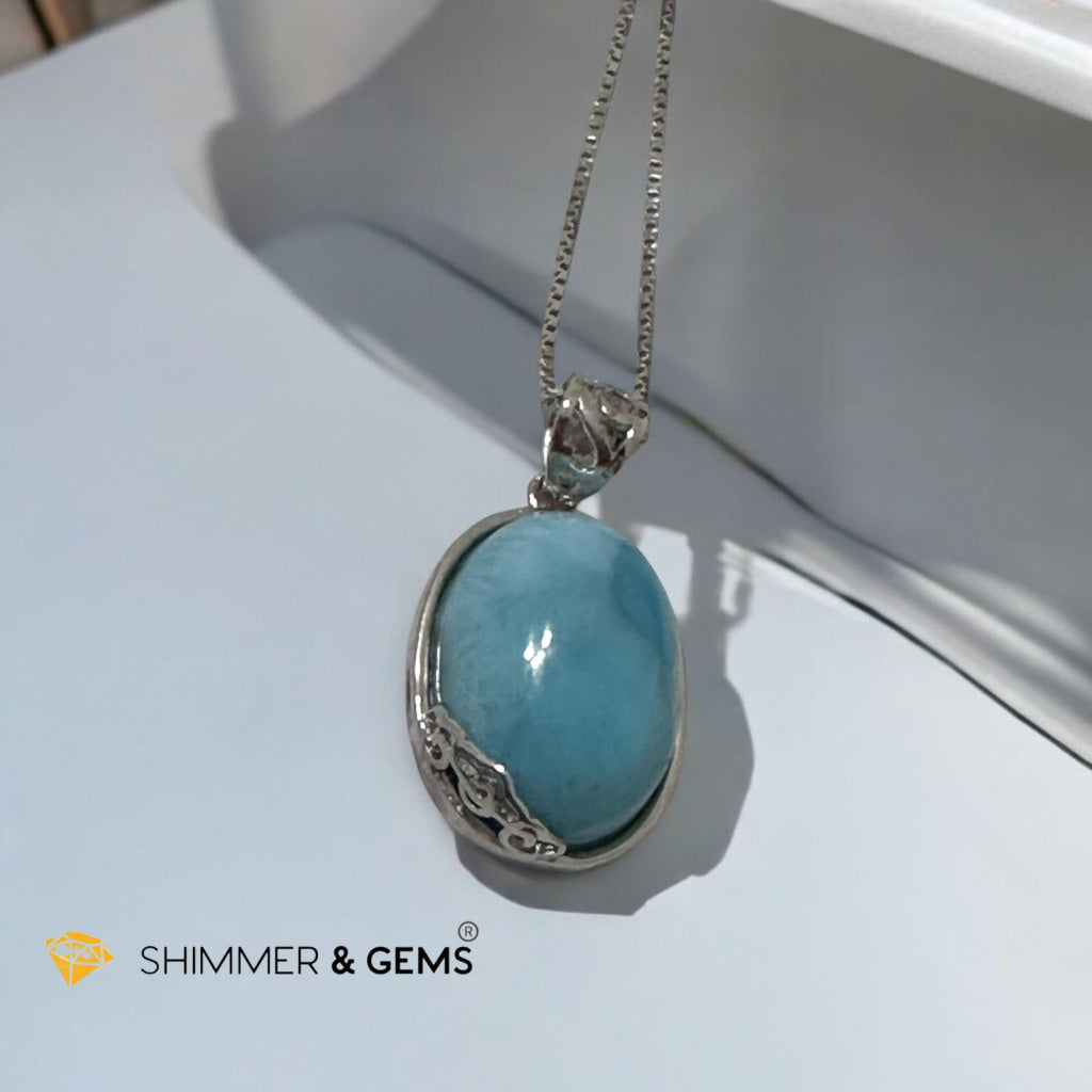 Larimar Oval Pendant 925 Silver (20-25mm)