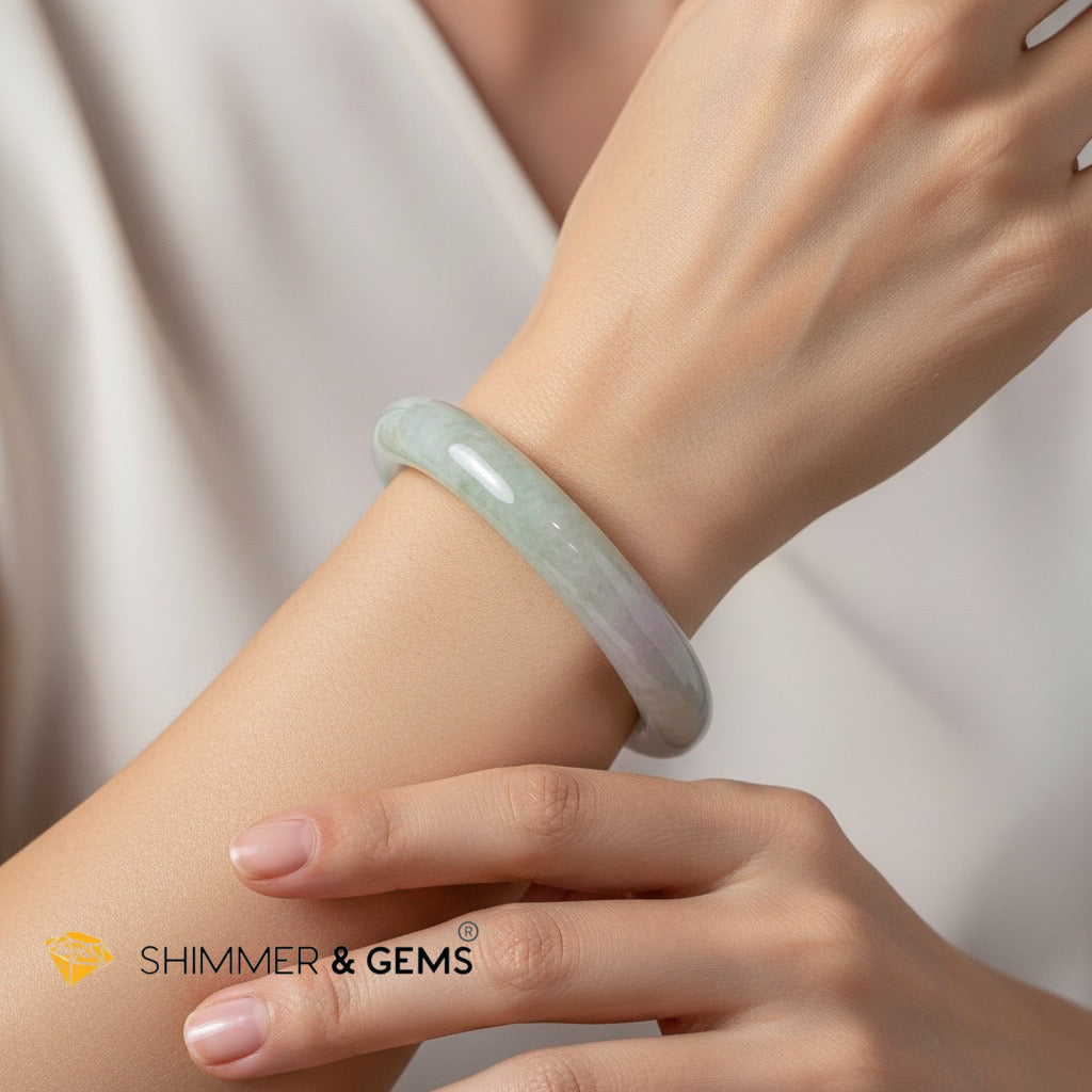 Lavender Green Jadeite Bangle 6.5”