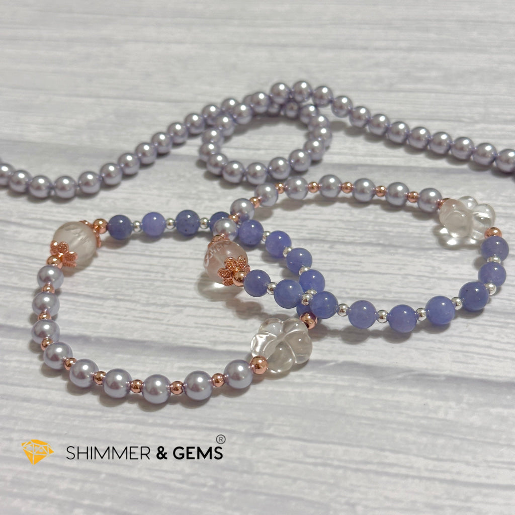 Lavender Pearl Tanzanite Luminous Bracelet 6mm with 14k Gold Copper Beads
