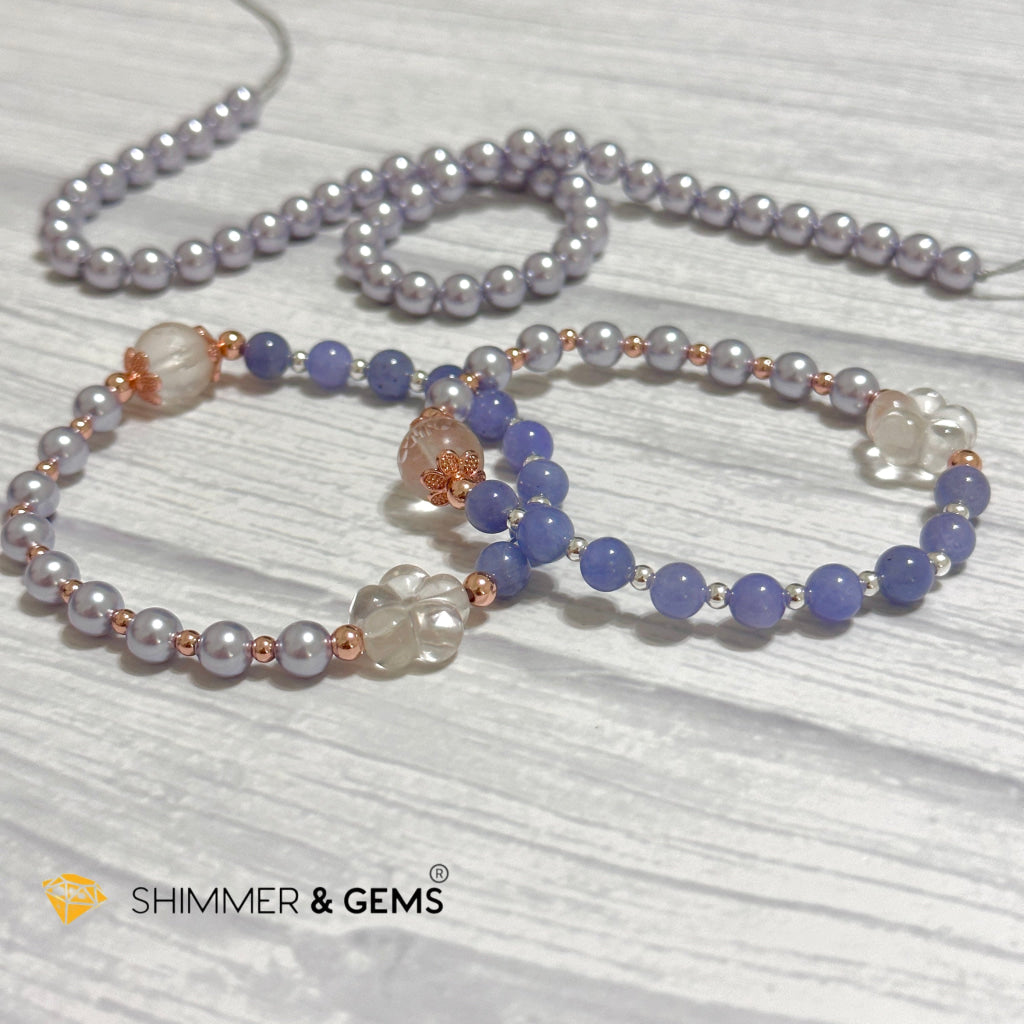 Lavender Pearl Tanzanite Luminous Bracelet 6mm with 14k Gold Copper Beads
