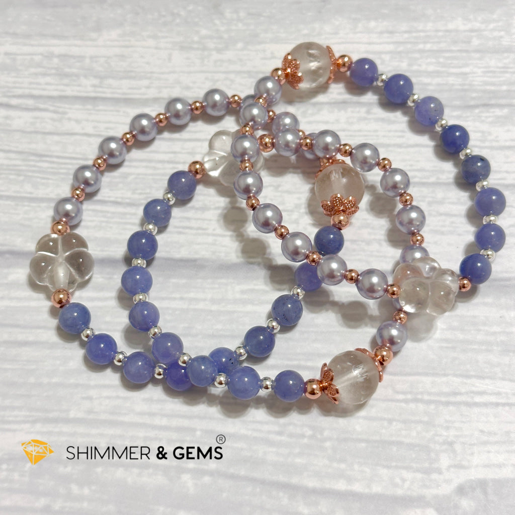 Lavender Pearl Tanzanite Luminous Bracelet 6mm with 14k Gold Copper Beads