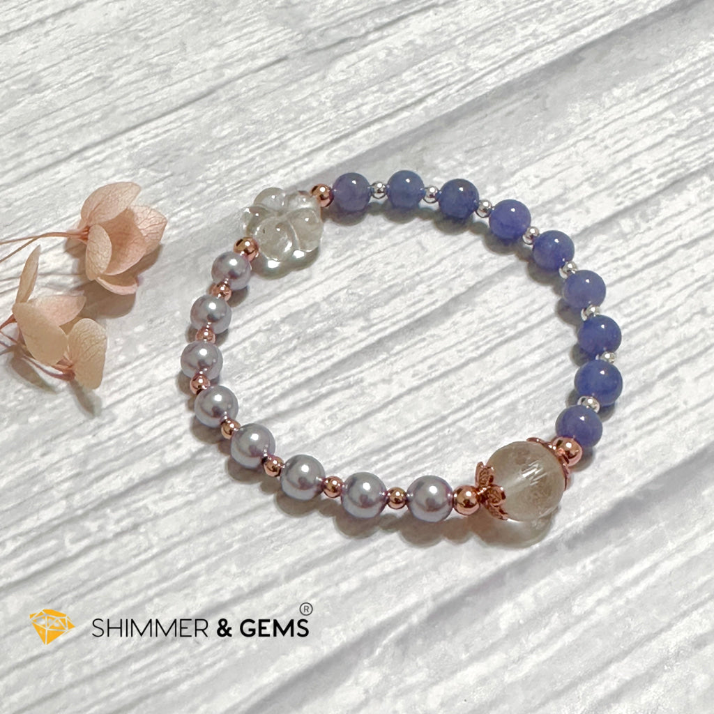 Lavender Pearl Tanzanite Luminous Bracelet 6mm with 14k Gold Copper Beads