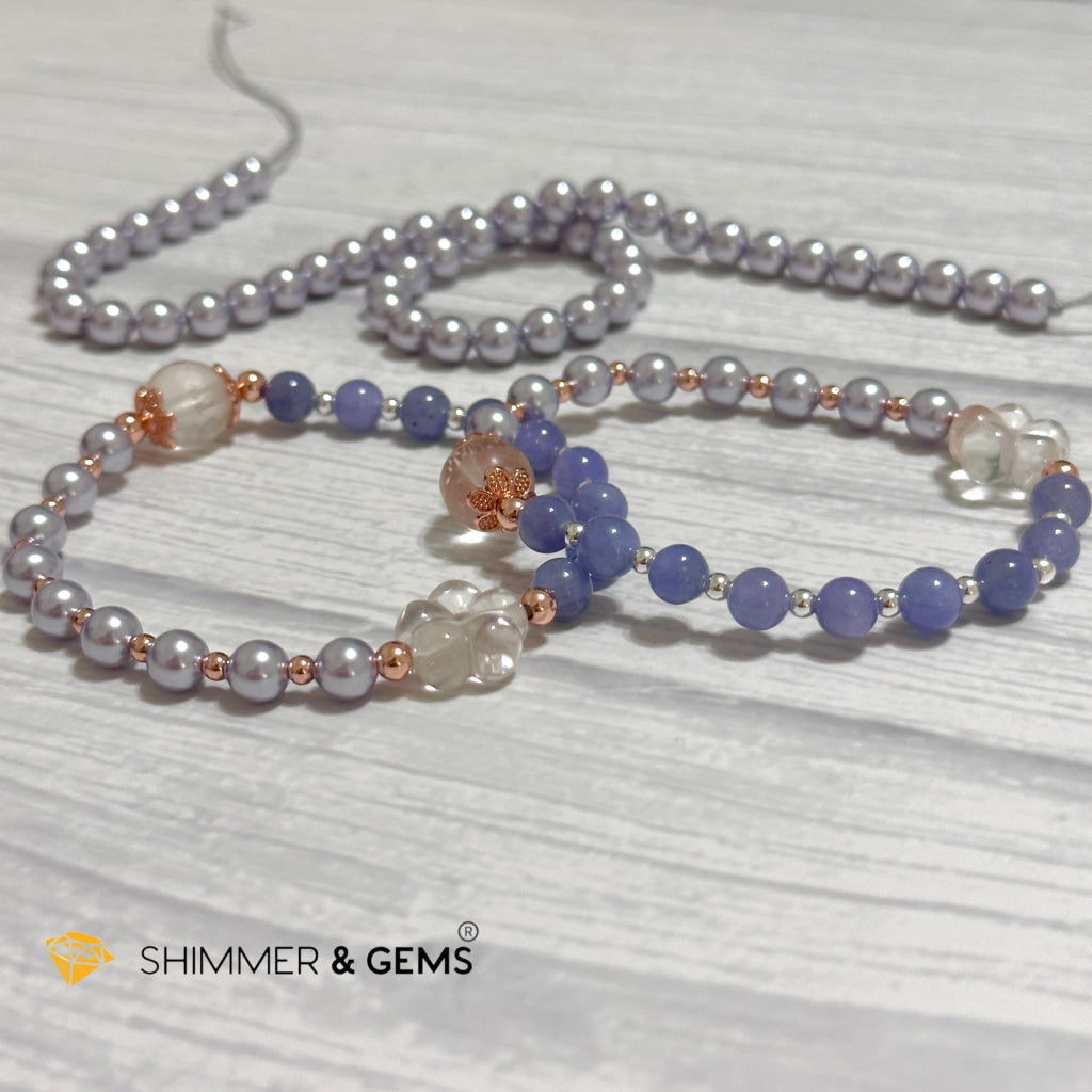 Lavender Pearl Tanzanite Luminous Bracelet 6mm with 14k Gold Copper Beads