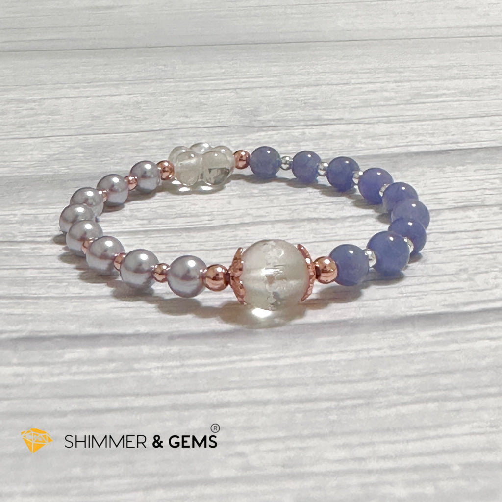 Lavender Pearl Tanzanite Luminous Bracelet 6mm with 14k Gold Copper Beads