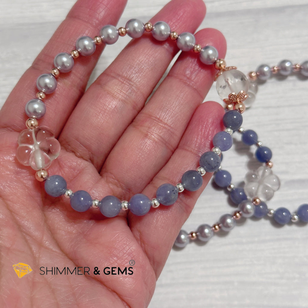 Lavender Pearl Tanzanite Luminous Bracelet 6mm with 14k Gold Copper Beads