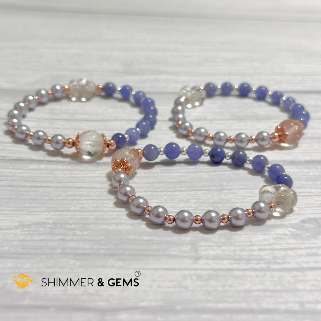 Lavender Pearl Tanzanite Luminous Bracelet 6mm with 14k Gold Copper Beads