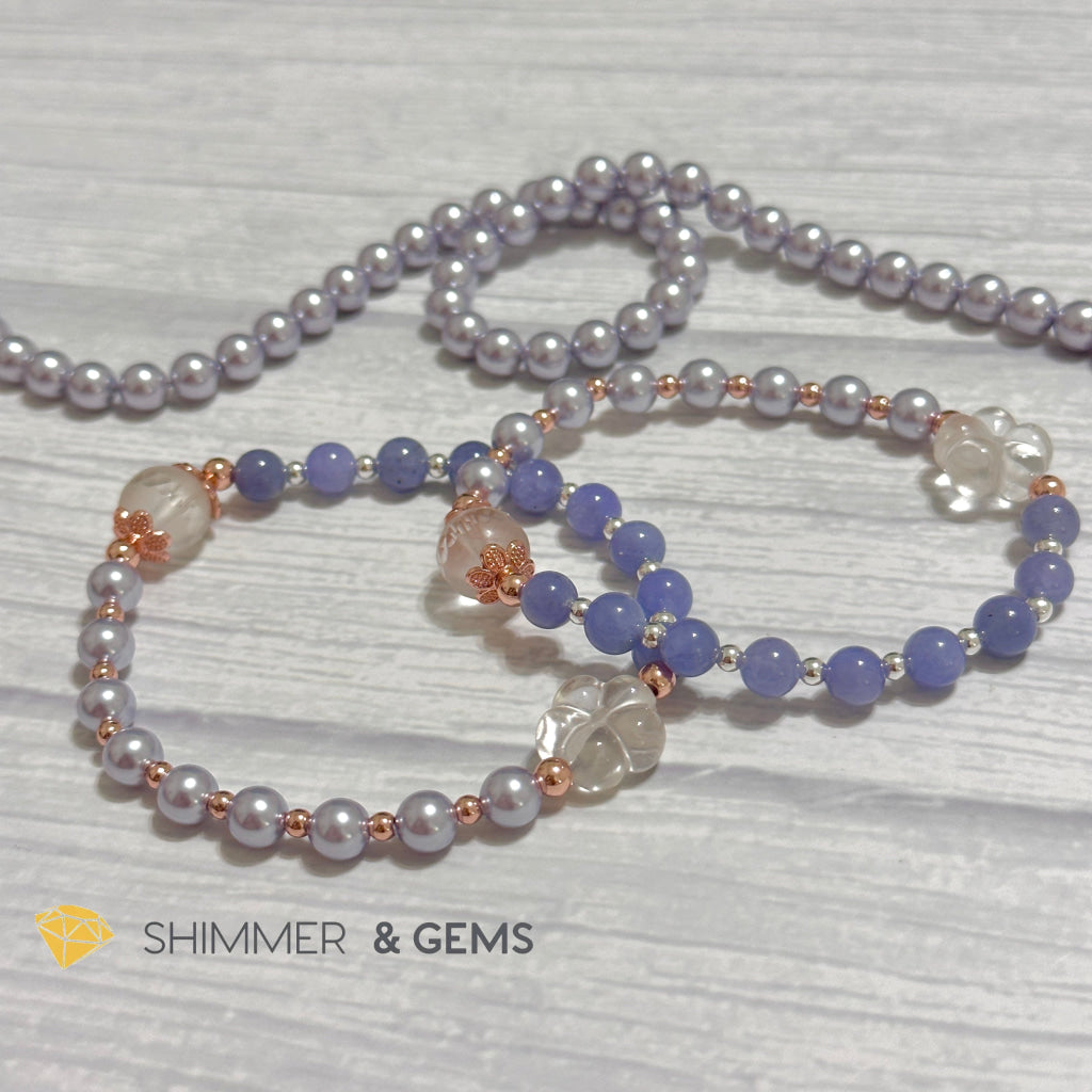 Lavender Pearl Tanzanite Luminous Bracelet 6mm with 14k Gold Copper Beads