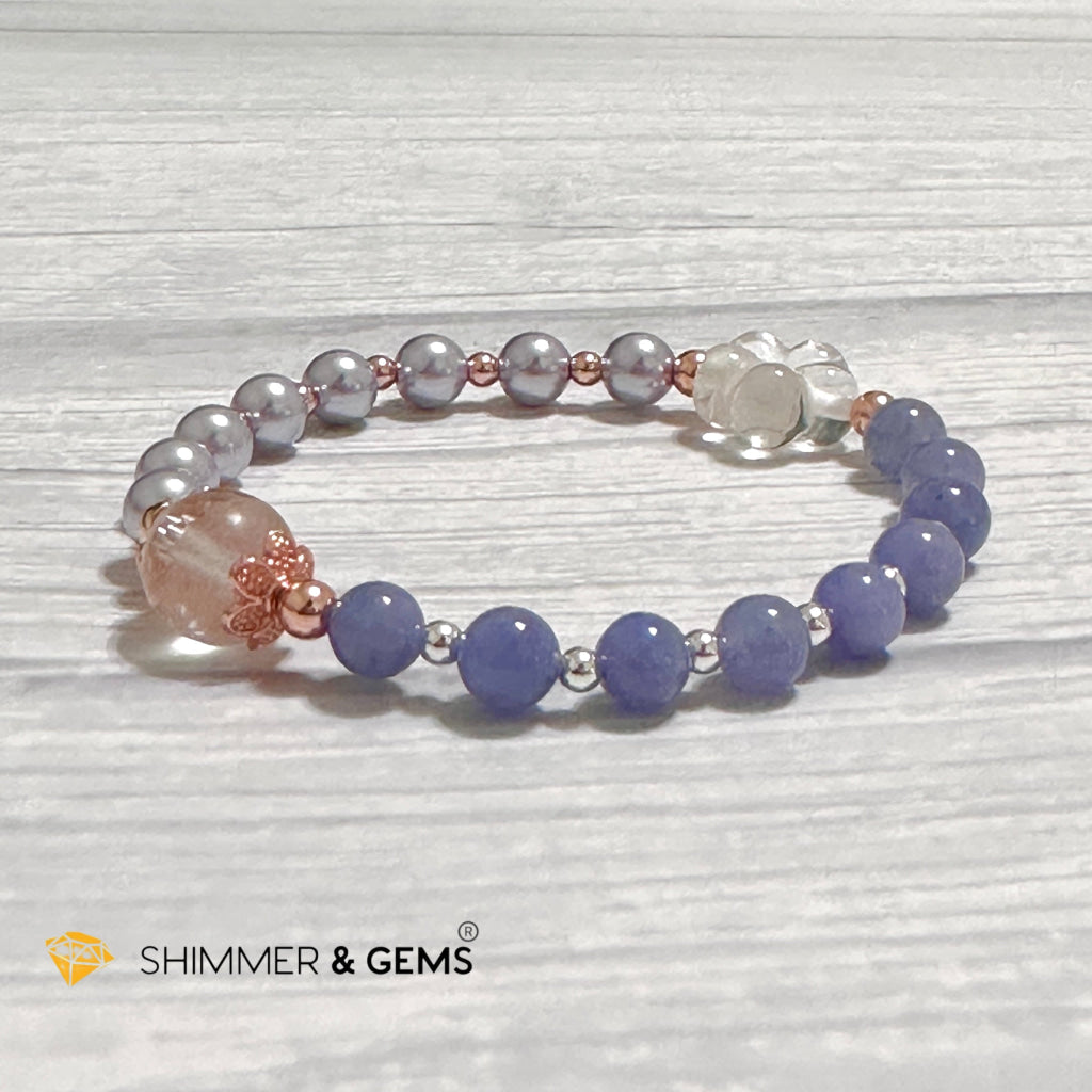 Lavender Pearl Tanzanite Luminous Bracelet 6mm with 14k Gold Copper Beads