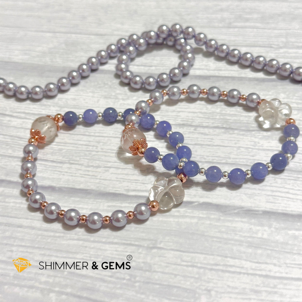 Lavender Pearl Tanzanite Luminous Bracelet 6mm with 14k Gold Copper Beads