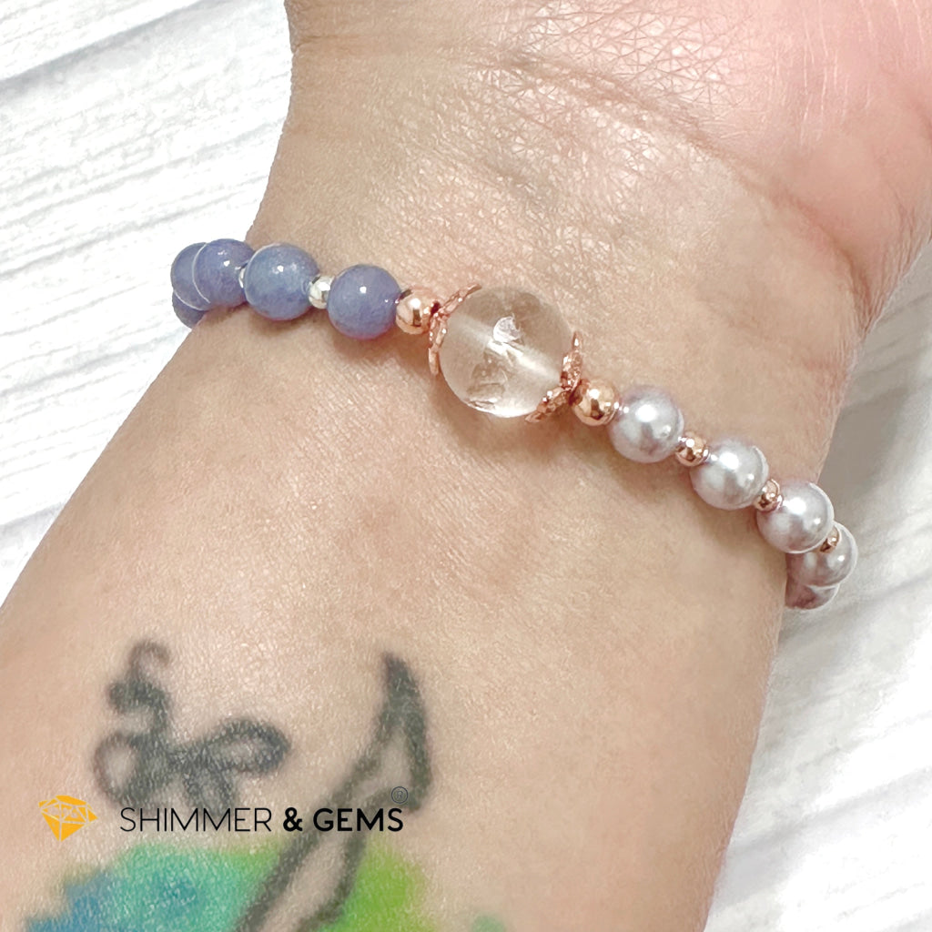 Lavender Pearl Tanzanite Luminous Bracelet 6mm with 14k Gold Copper Beads