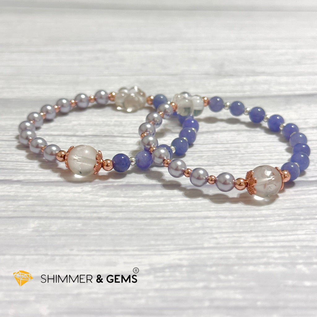 Lavender Pearl Tanzanite Luminous Bracelet 6mm with 14k Gold Copper Beads