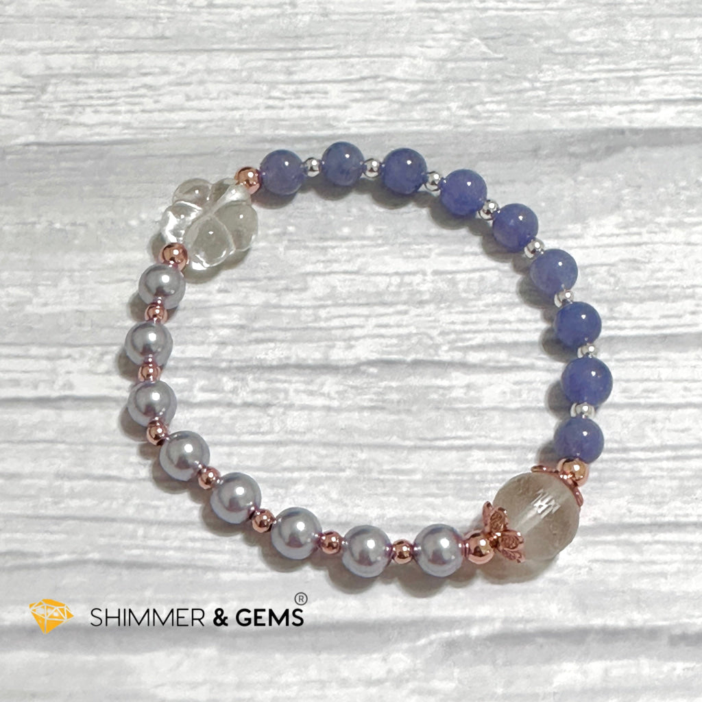 Lavender Pearl Tanzanite Luminous Bracelet 6mm with 14k Gold Copper Beads