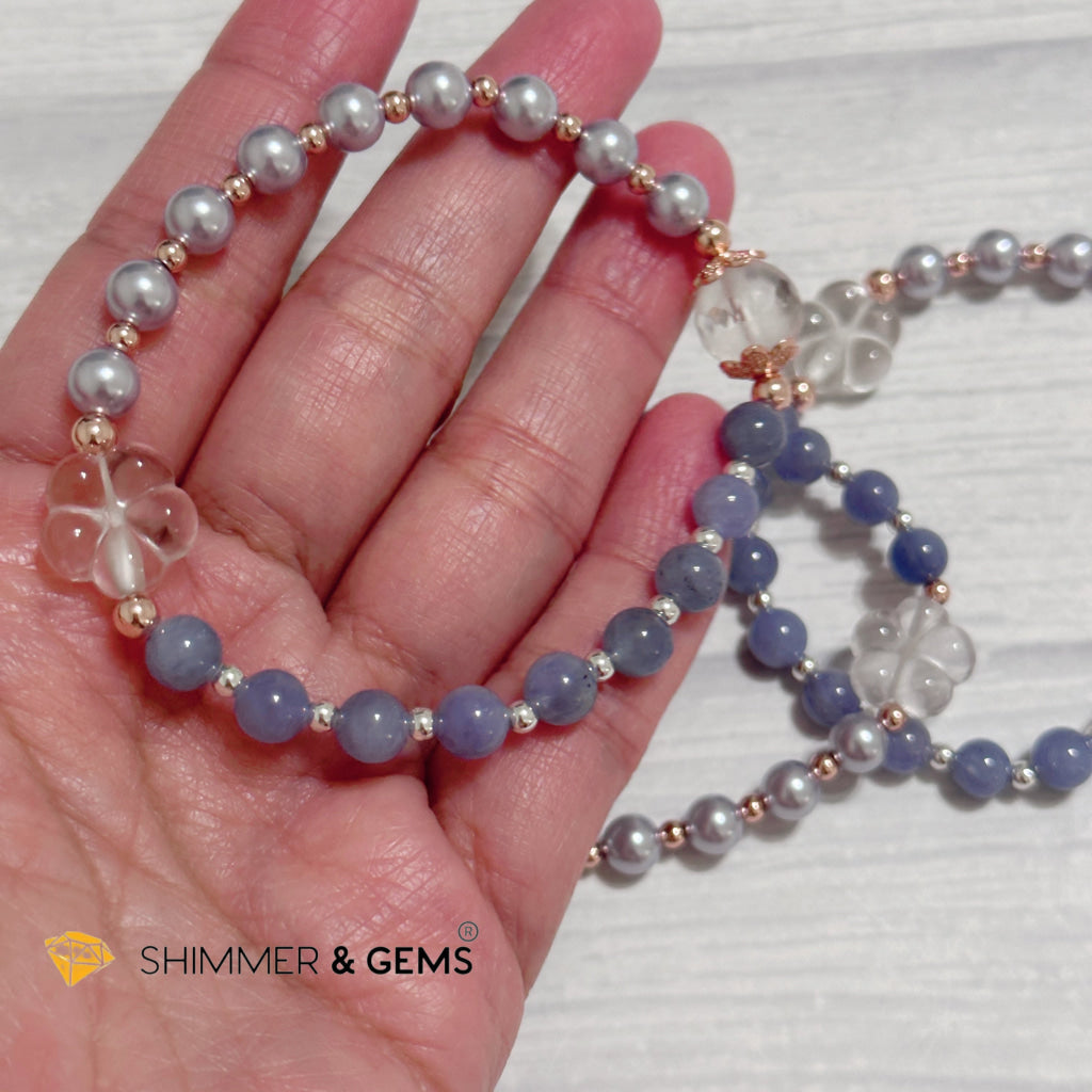 Lavender Pearl Tanzanite Luminous Bracelet 6mm with 14k Gold Copper Beads