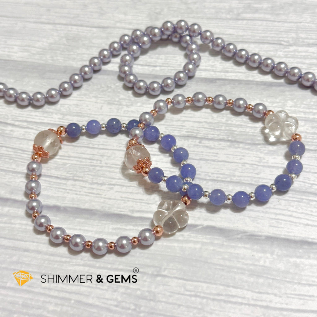 Lavender Pearl Tanzanite Luminous Bracelet 6mm with 14k Gold Copper Beads