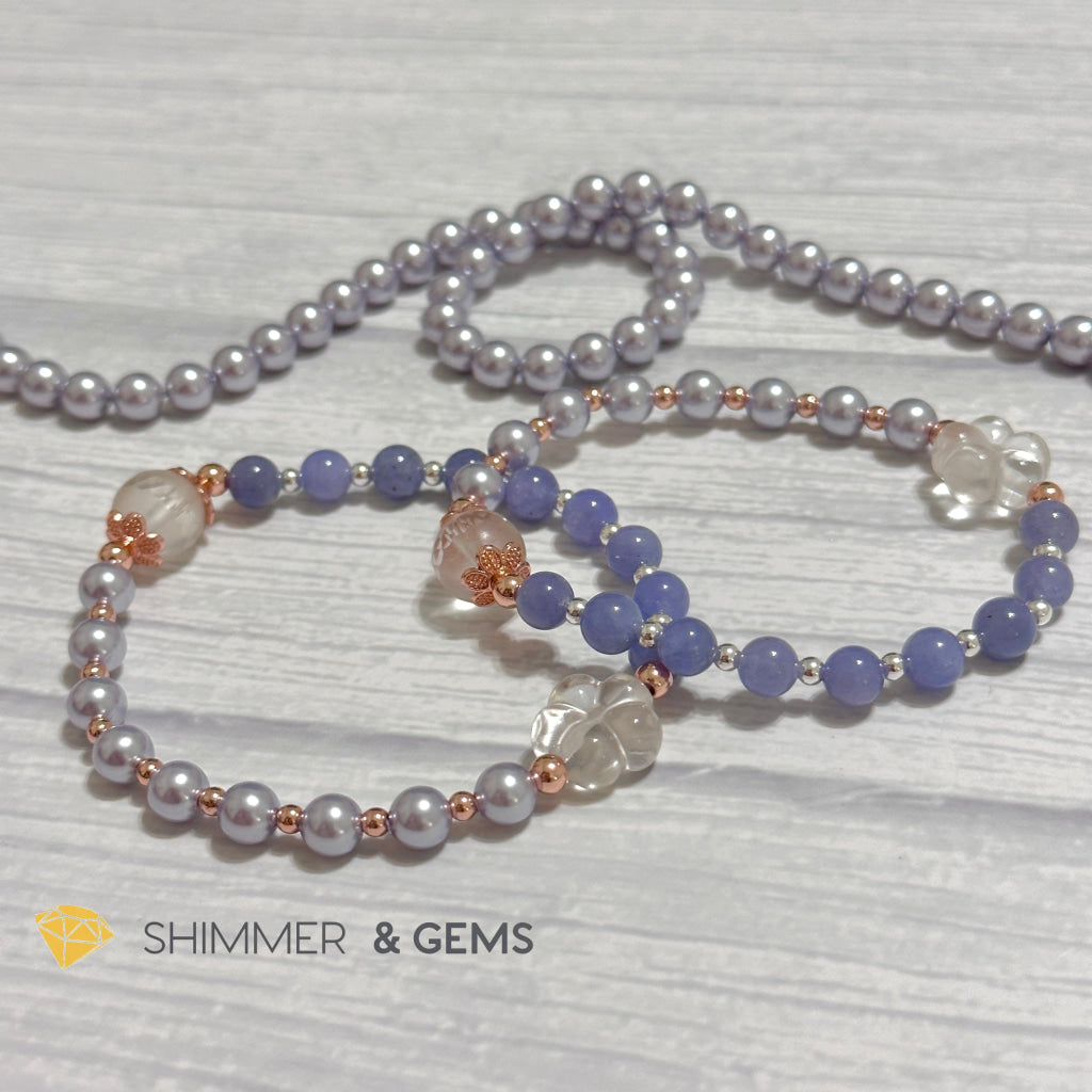 Lavender Pearl Tanzanite Luminous Bracelet 6mm with 14k Gold Copper Beads