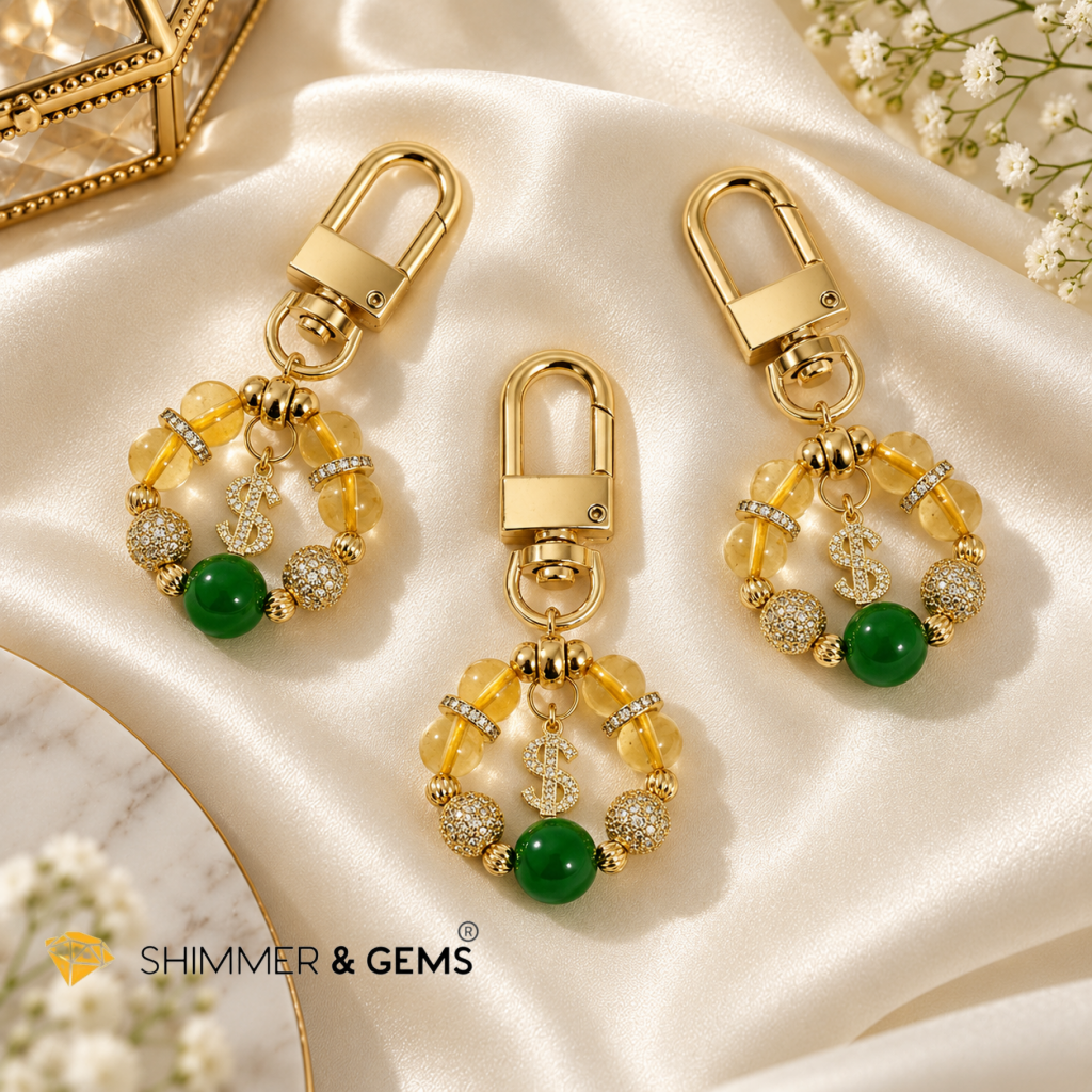 Let’s Be Rich! Bag Charm (Citrine & Aventurine Lotus)