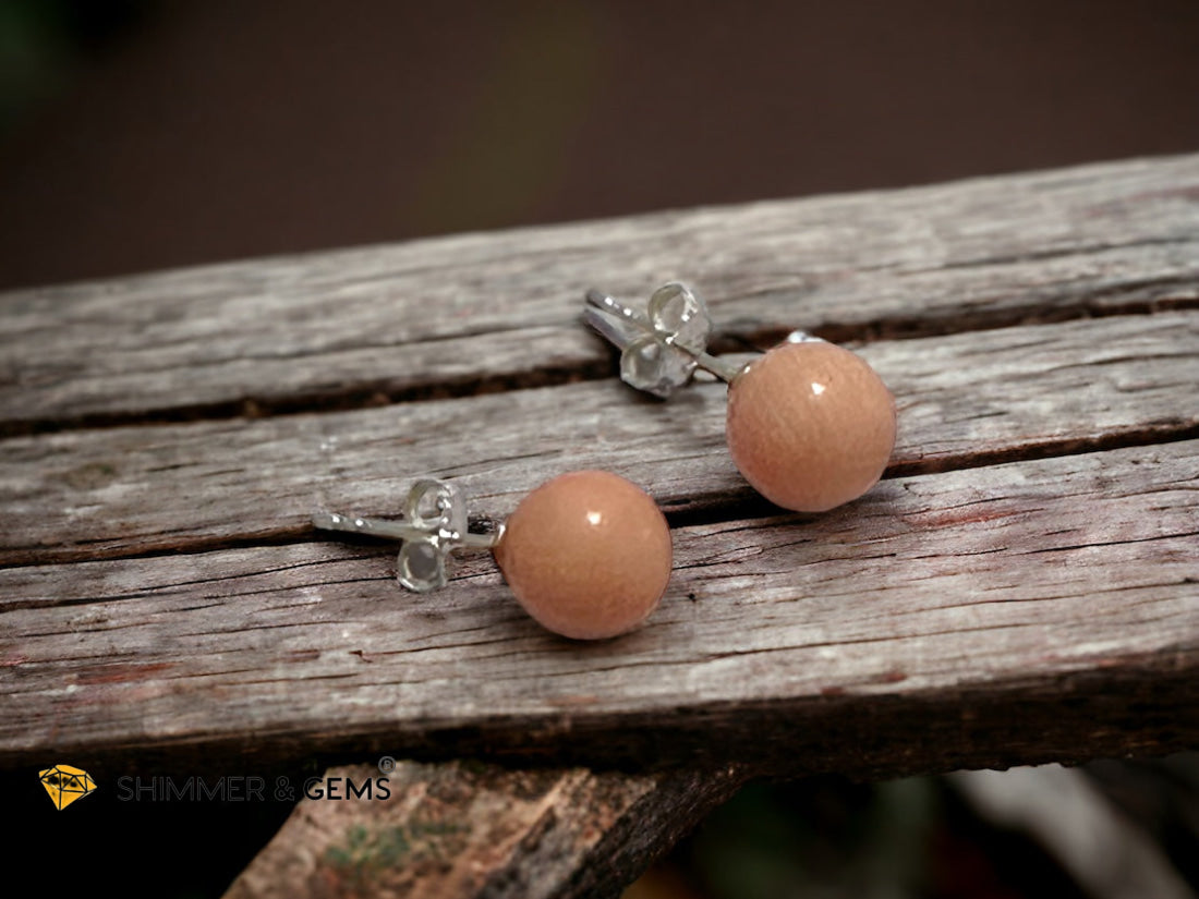 Light Pink Coral 925 Silver Ball Earrings 8mm (Gold & Silver)