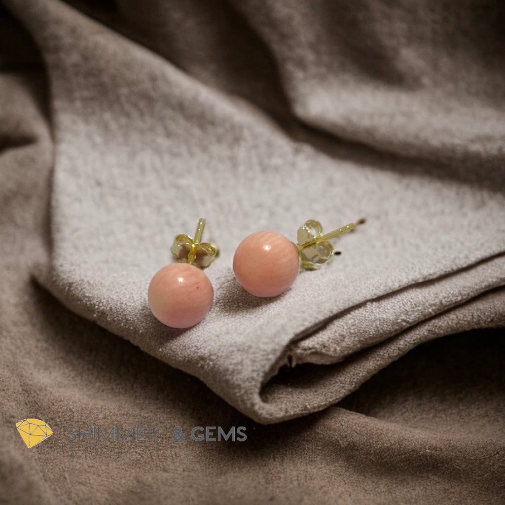 Light Pink Coral 925 Silver Ball Earrings 8mm (Gold & Silver)