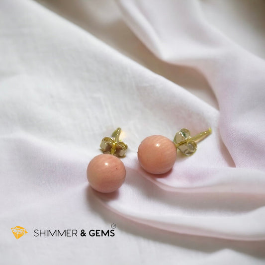 Light Pink Coral 925 Silver Ball Earrings 8mm (Gold & Silver)