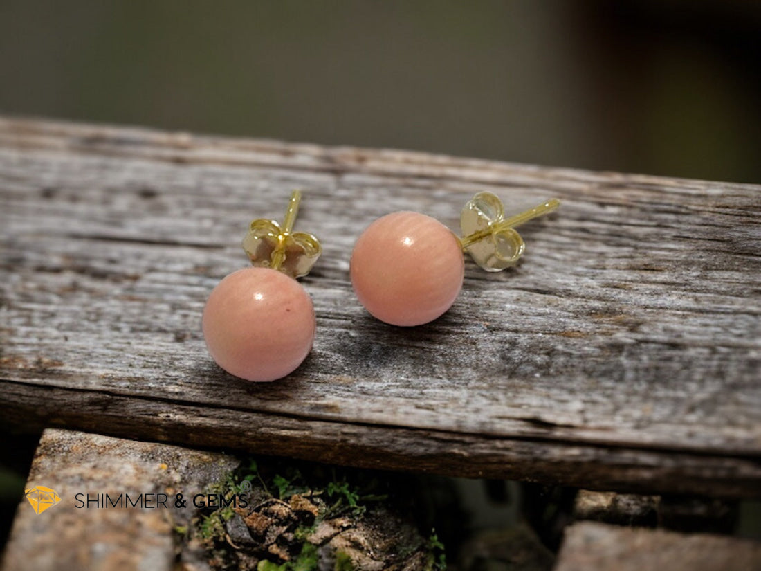 Light Pink Coral 925 Silver Ball Earrings 8mm (Gold & Silver)