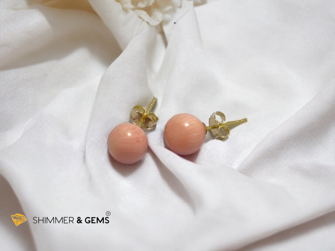 Light Pink Coral 925 Silver Ball Earrings 8mm (Gold & Silver)