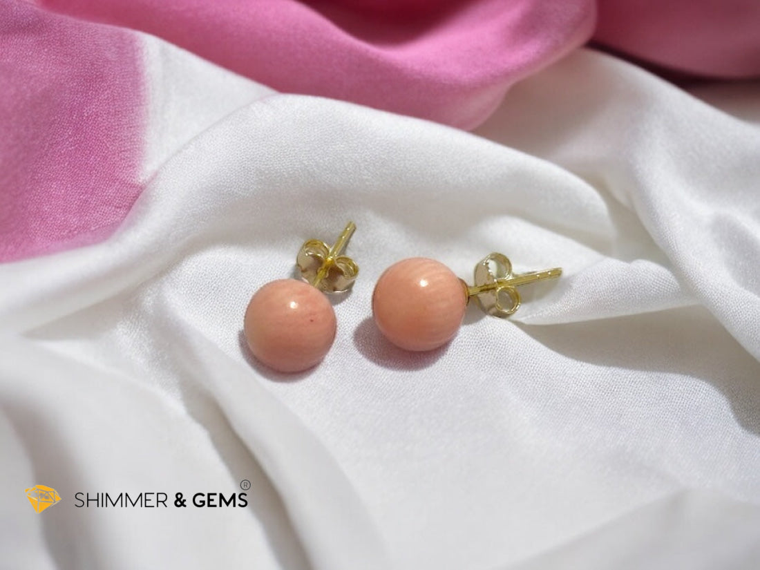 Light Pink Coral 925 Silver Ball Earrings 8mm (Gold & Silver)